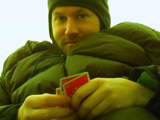 Playing cards during 58 hour tent session
